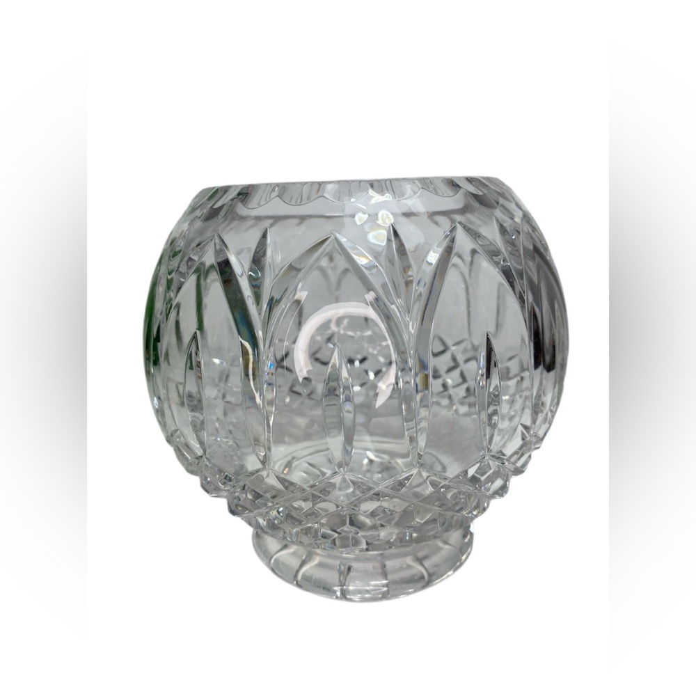 Vintage bohemian cut glass crystal footed rose bowl vase 5 3/4” X 6 1/4”